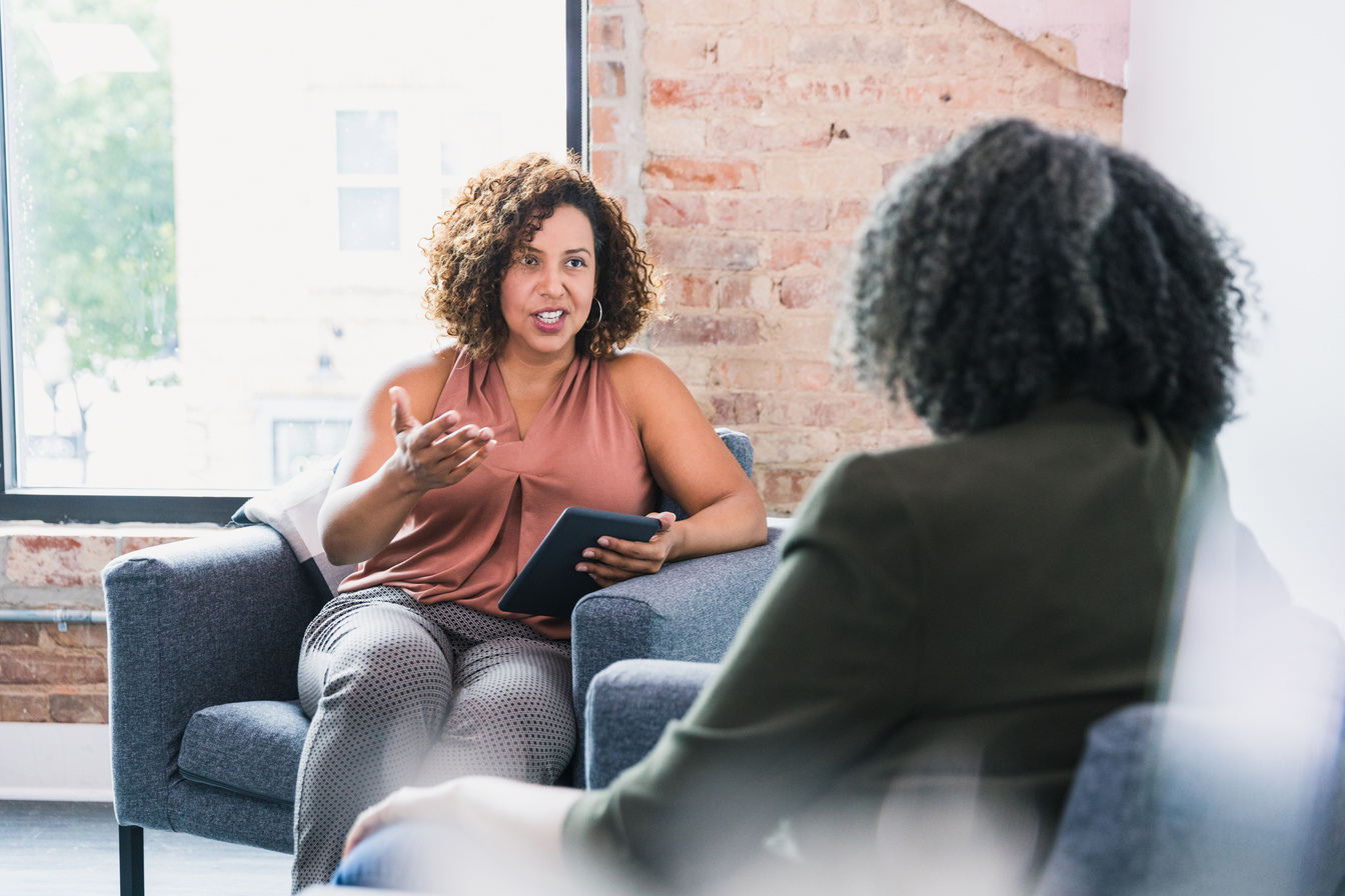 Counselor gives advice during counseling session